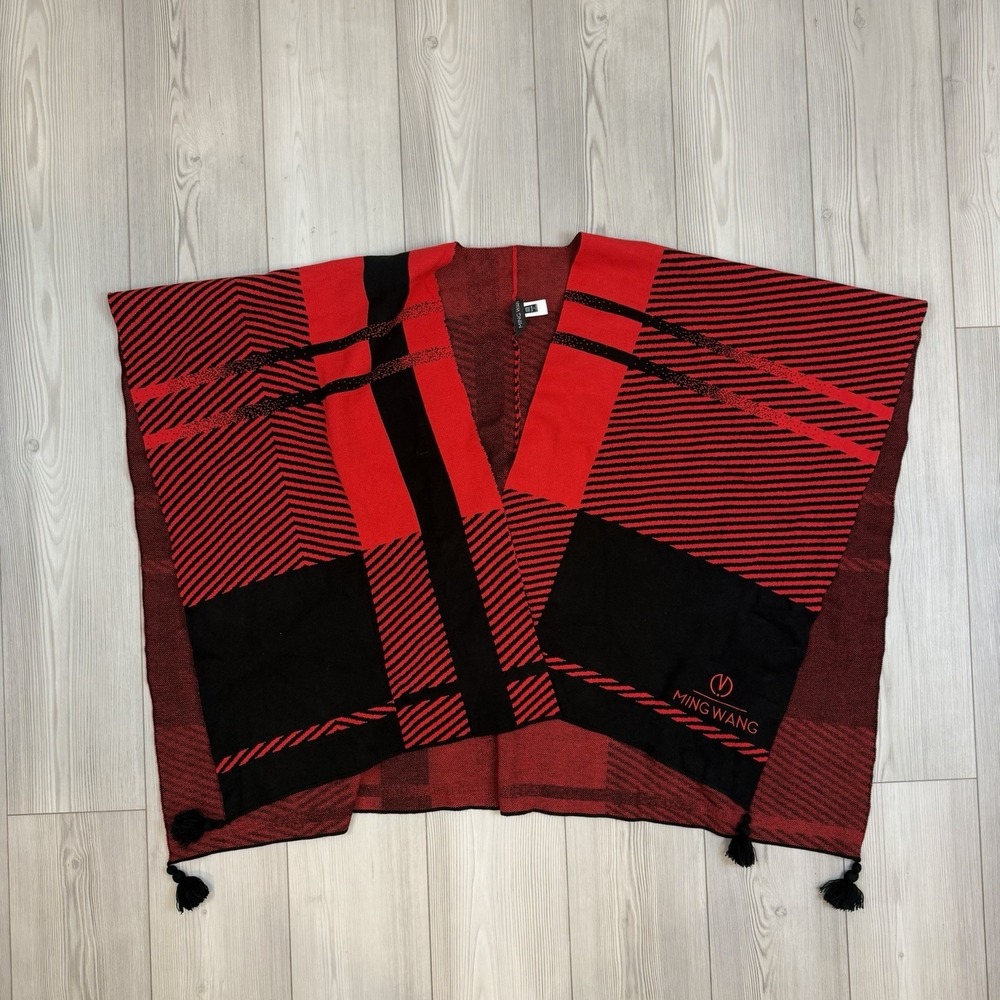Ming Wang Poncho / Cape / Open Sweater - One Size - Red & Black Plaid